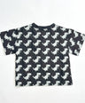 Black toddler boys’ t-shirt with bold grey dinosaur graphic prints – soft cotton, cool streetwear look by Little Aurel