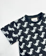 Black toddler boys’ t-shirt with bold grey dinosaur graphic prints – soft cotton, cool streetwear look by Little Aurel
