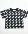 Black toddler boys’ t-shirt with bold grey dinosaur graphic prints – soft cotton, cool streetwear look by Little Aurel