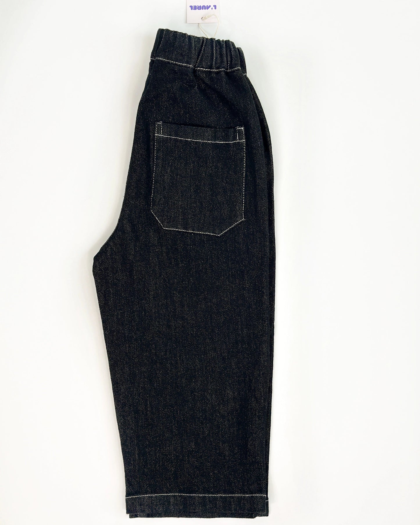 Easy-fit denim pants for kids in dark wash with elastic waistband