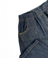 Black barrel-fit denim pants for toddler boys with contrast yellow stitching and wide relaxed cut by Little Aurel.