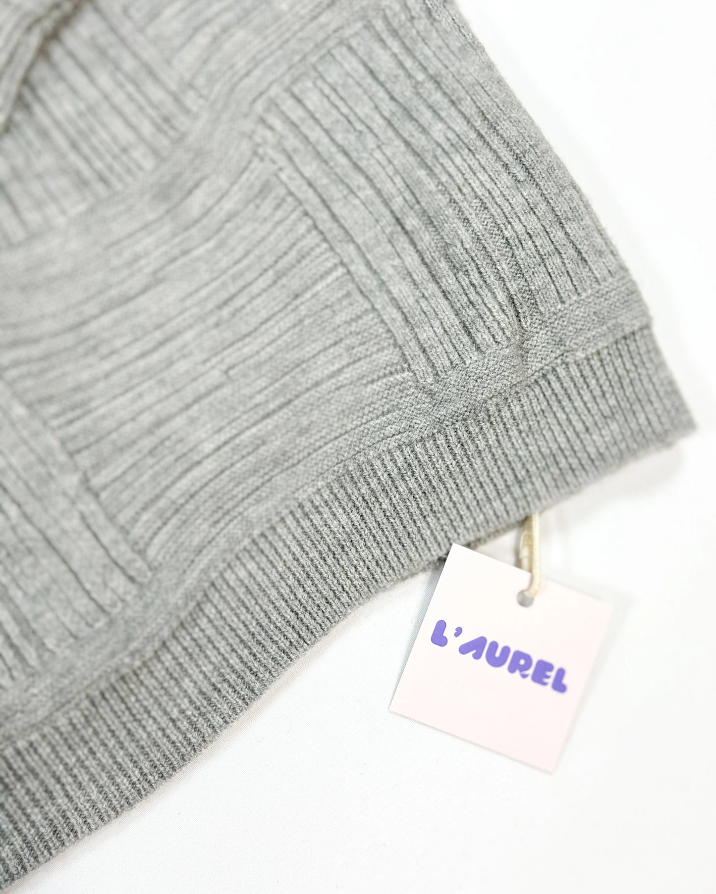 Gray cross-texture knit sweater for toddler boys with ribbed details and relaxed fit by Little Aurel.