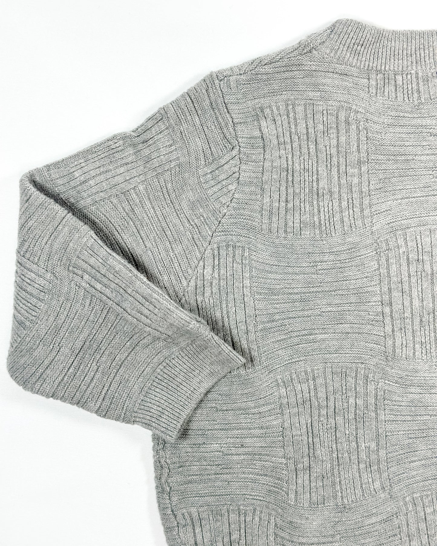 Gray cross-texture knit sweater for toddler boys with ribbed details and relaxed fit by Little Aurel.