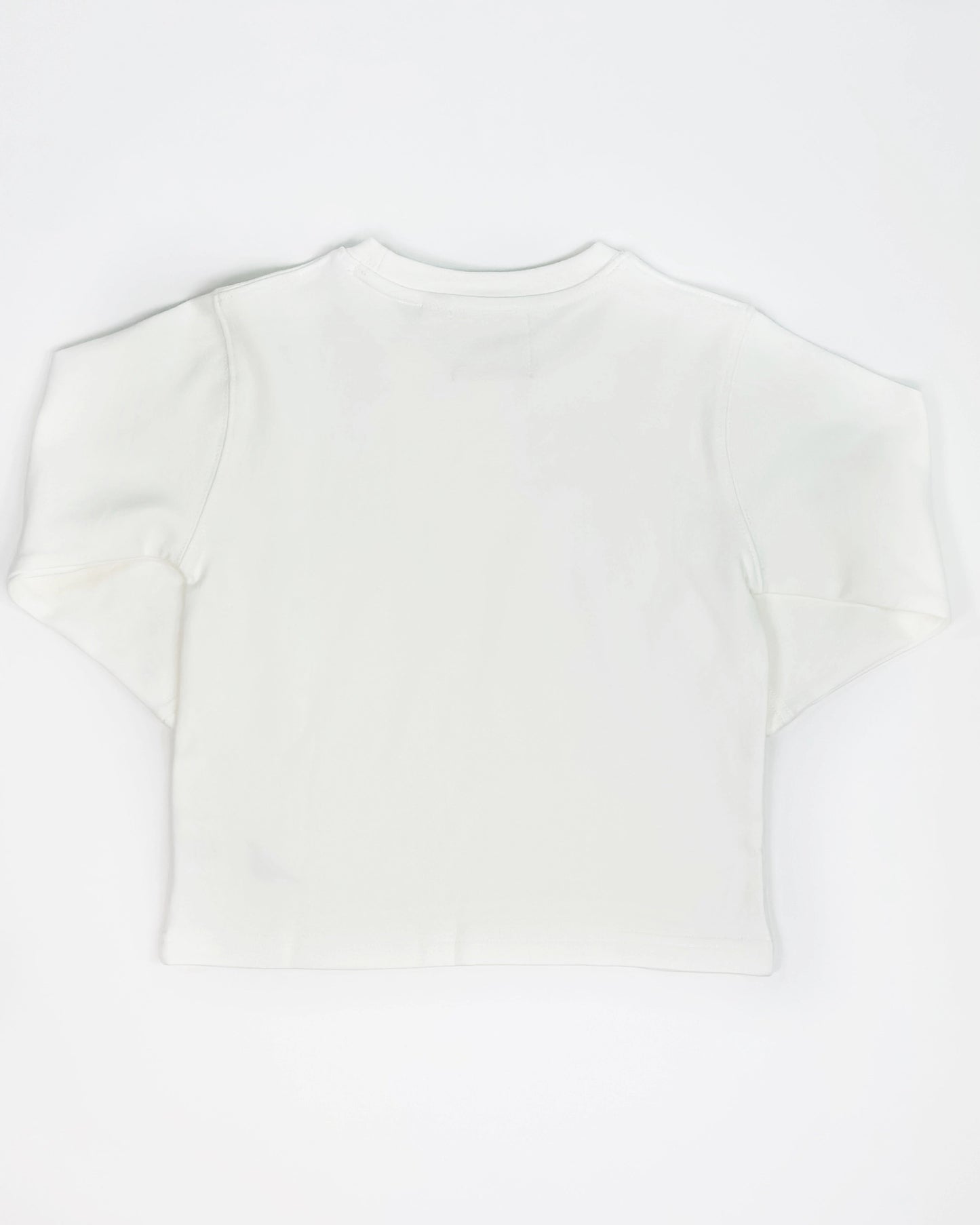 Loose-fit longsleeve shirt for kids in white with small dinosaur embroidery