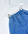 Signature denim pants for toddler boys in blue washed look with wide barrel fit and deep front pockets by Little Aurel.