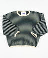 Black and white striped knit pullover for toddler boys with cream neckline and cuffs by Little Aurel