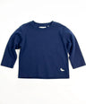 Loose-fit longsleeve shirt for kids in navy blue with small dinosaur embroidery
