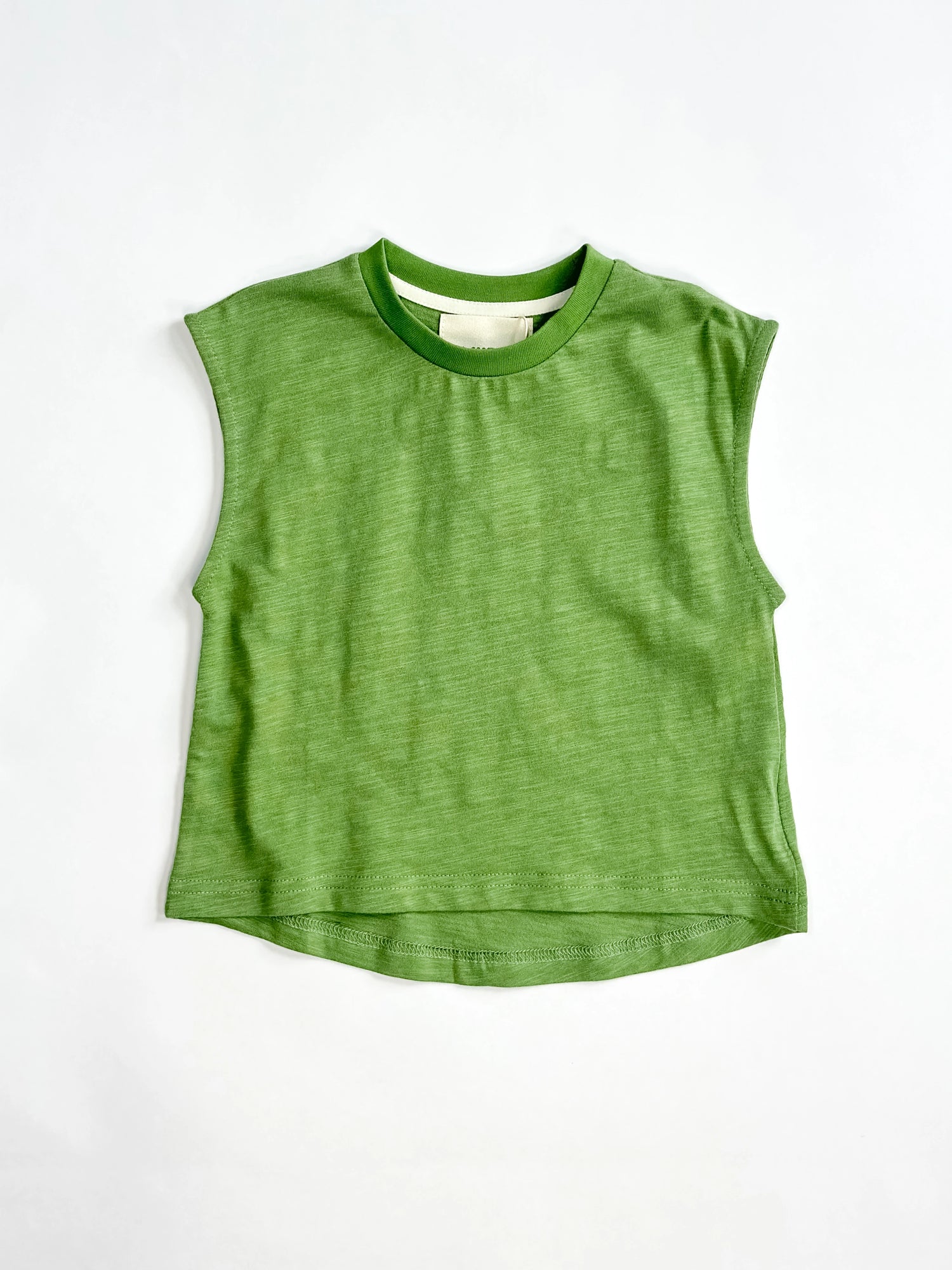 Toddler boys’ sleeveless shirt in earthy green – minimal streetwear style, soft cotton feel by Little Aurel